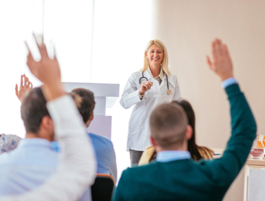 Group of medical students participating in a classroom