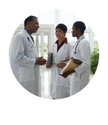 Group of three doctors talking