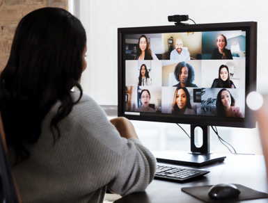 Woman participating in a teleconference call