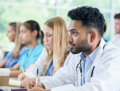 Medical professionals in a classroom environment