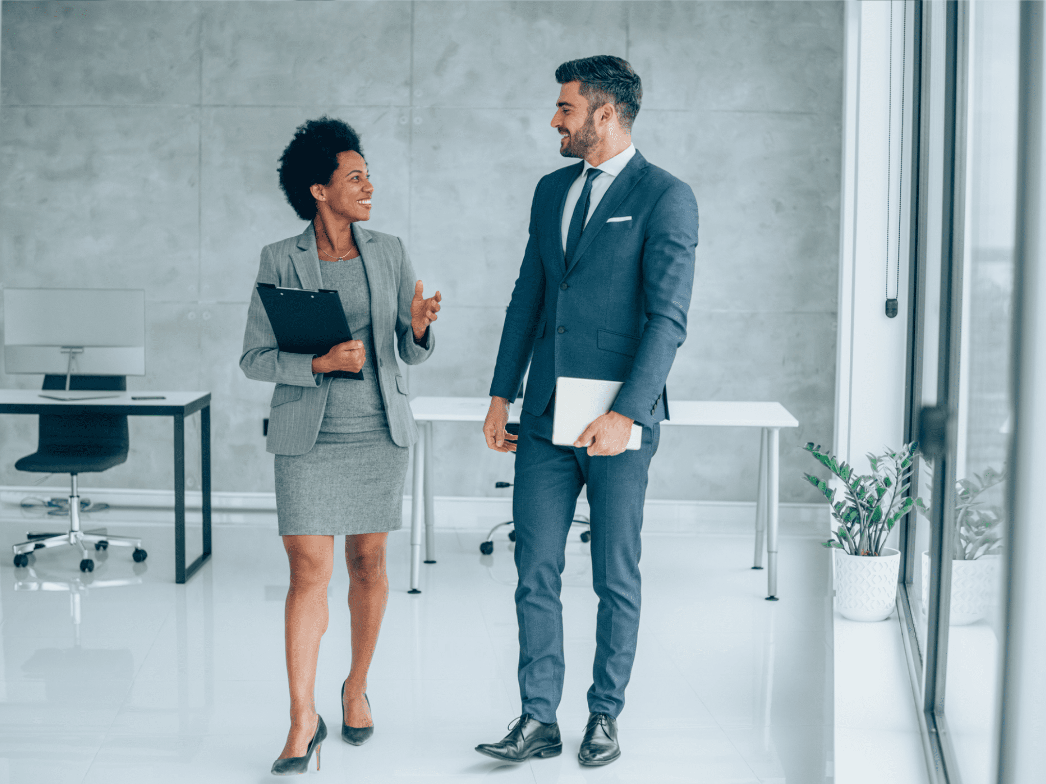 Business man and woman having a discussion